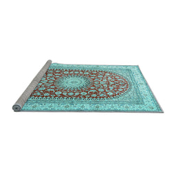 Sideview of Machine Washable Persian Light Blue Traditional Rug, wshtr4701lblu