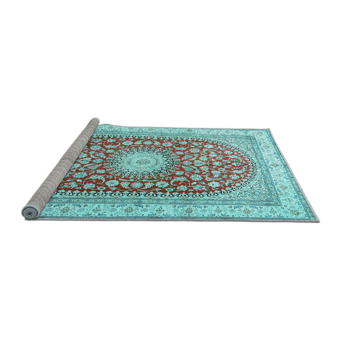 Sideview of Machine Washable Persian Light Blue Traditional Rug, wshtr4701lblu