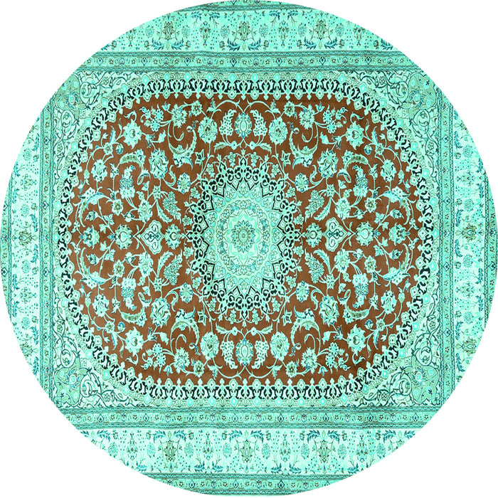 Round Machine Washable Persian Turquoise Traditional Area Rugs, wshtr4701turq