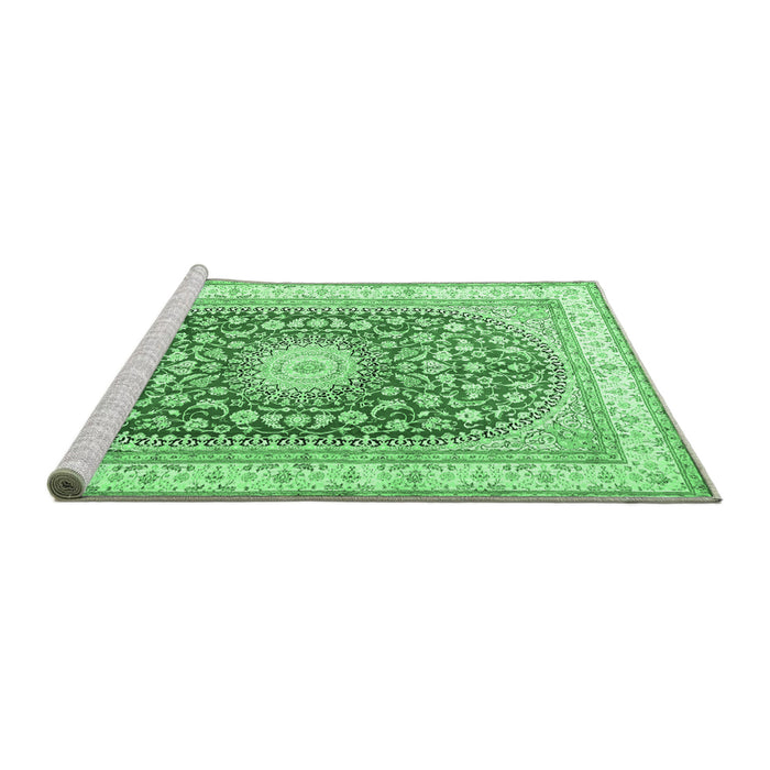 Sideview of Machine Washable Persian Emerald Green Traditional Area Rugs, wshtr4701emgrn