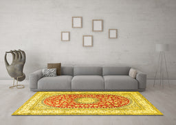 Machine Washable Persian Yellow Traditional Rug in a Living Room, wshtr4701yw