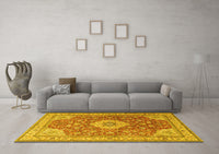 Machine Washable Persian Yellow Traditional Rug, wshtr4702yw