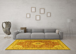 Machine Washable Persian Yellow Traditional Rug in a Living Room, wshtr4702yw