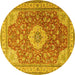 Round Machine Washable Persian Yellow Traditional Rug, wshtr4702yw