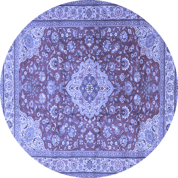 Round Machine Washable Persian Blue Traditional Rug, wshtr4702blu