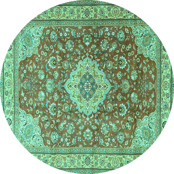 Round Persian Turquoise Traditional Rug, tr4702turq