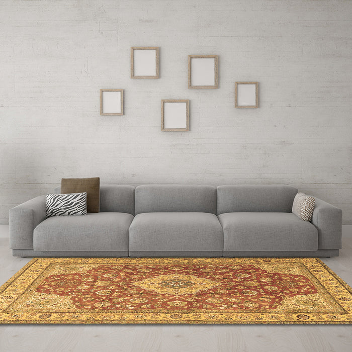 Machine Washable Persian Brown Traditional Rug in a Living Room,, wshtr4702brn