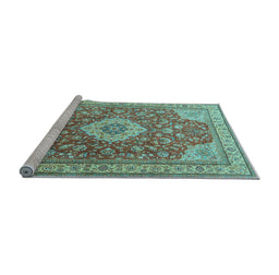 Sideview of Machine Washable Persian Light Blue Traditional Rug, wshtr4702lblu