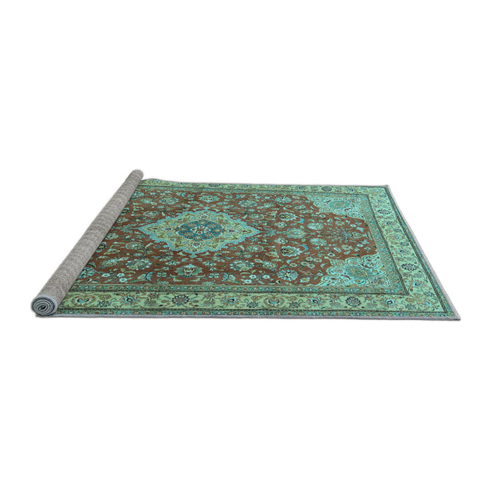 Sideview of Machine Washable Persian Light Blue Traditional Rug, wshtr4702lblu