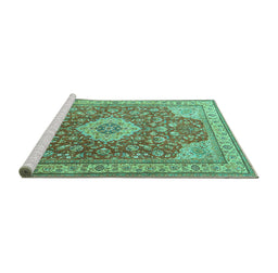 Sideview of Machine Washable Persian Turquoise Traditional Area Rugs, wshtr4702turq