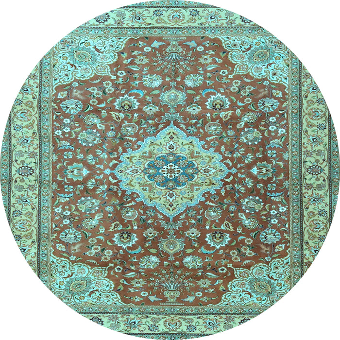 Round Machine Washable Persian Light Blue Traditional Rug, wshtr4702lblu