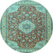 Round Machine Washable Persian Light Blue Traditional Rug, wshtr4702lblu