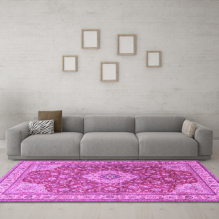 Machine Washable Persian Purple Traditional Area Rugs in a Living Room, wshtr4702pur