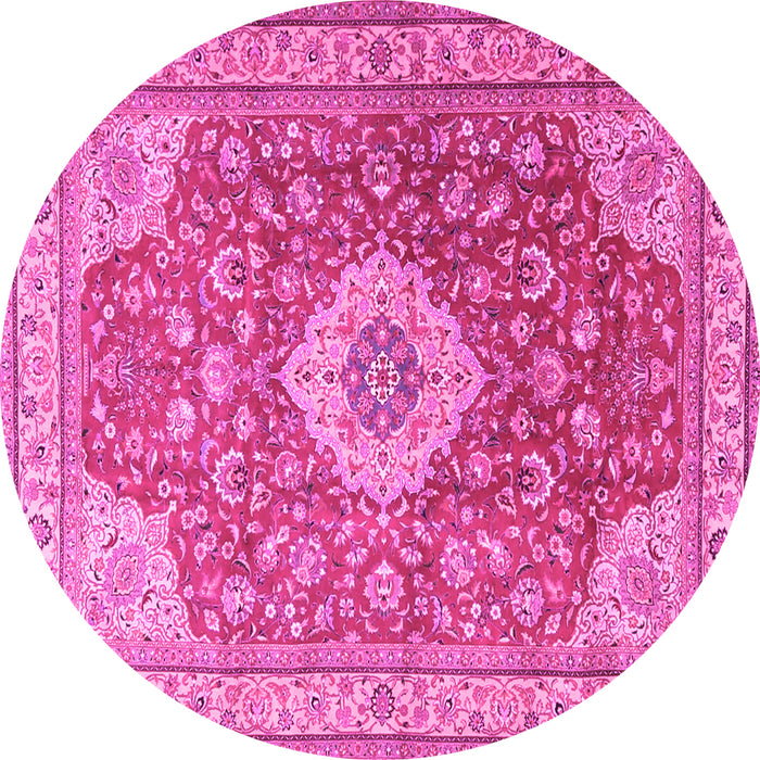 Round Machine Washable Persian Pink Traditional Rug, wshtr4702pnk