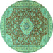 Round Machine Washable Persian Turquoise Traditional Area Rugs, wshtr4702turq