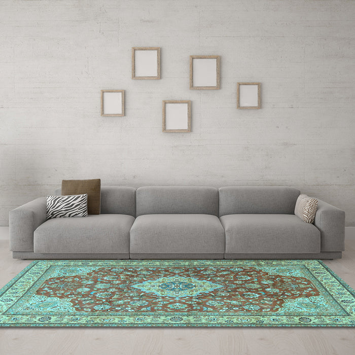 Machine Washable Persian Light Blue Traditional Rug in a Living Room, wshtr4702lblu