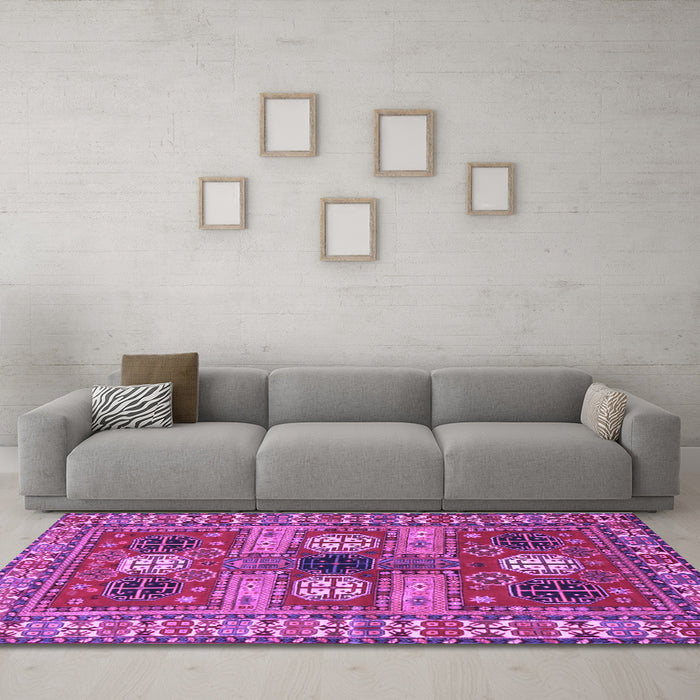 Machine Washable Persian Purple Traditional Area Rugs in a Living Room, wshtr4703pur