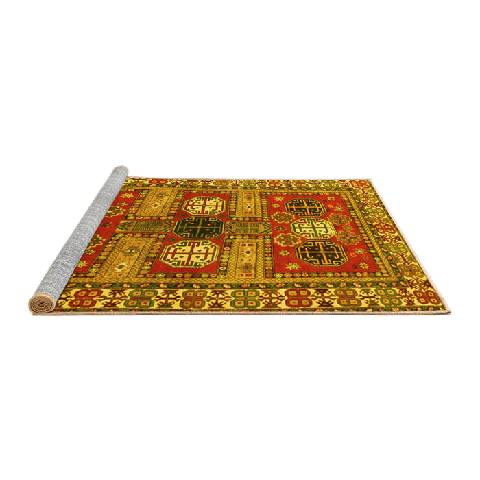 Sideview of Machine Washable Persian Yellow Traditional Rug, wshtr4703yw