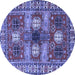 Round Machine Washable Persian Blue Traditional Rug, wshtr4703blu