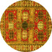 Round Machine Washable Persian Yellow Traditional Rug, wshtr4703yw