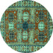 Round Persian Turquoise Traditional Rug, tr4703turq
