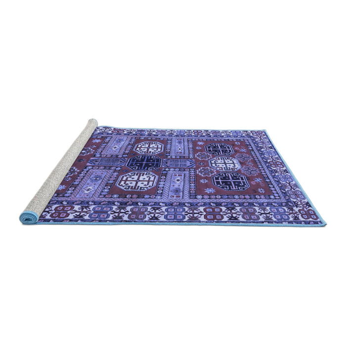 Sideview of Machine Washable Persian Blue Traditional Rug, wshtr4703blu