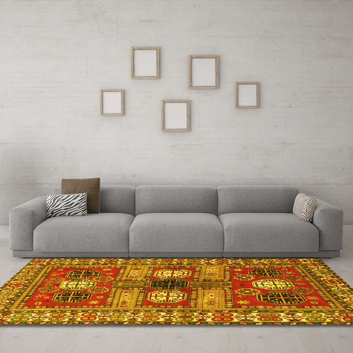 Machine Washable Persian Yellow Traditional Rug in a Living Room, wshtr4703yw