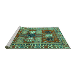 Sideview of Machine Washable Persian Turquoise Traditional Area Rugs, wshtr4703turq