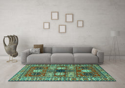 Machine Washable Persian Turquoise Traditional Area Rugs in a Living Room,, wshtr4703turq