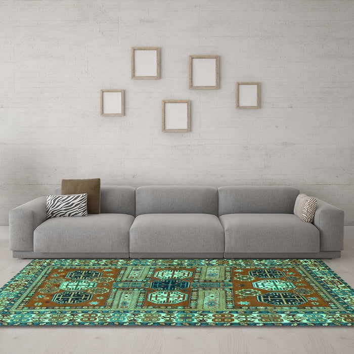 Machine Washable Persian Turquoise Traditional Area Rugs in a Living Room,, wshtr4703turq