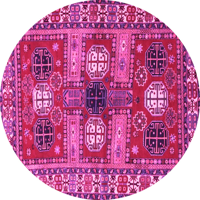 Round Machine Washable Persian Pink Traditional Rug, wshtr4703pnk