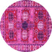 Round Machine Washable Persian Pink Traditional Rug, wshtr4703pnk