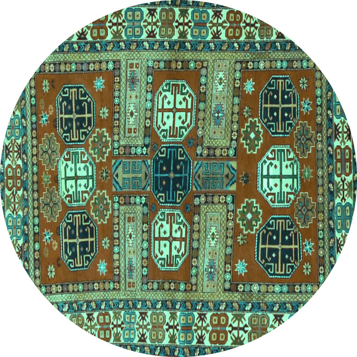 Round Machine Washable Persian Turquoise Traditional Area Rugs, wshtr4703turq