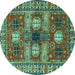 Round Machine Washable Persian Turquoise Traditional Area Rugs, wshtr4703turq