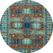 Round Machine Washable Persian Light Blue Traditional Rug, wshtr4703lblu