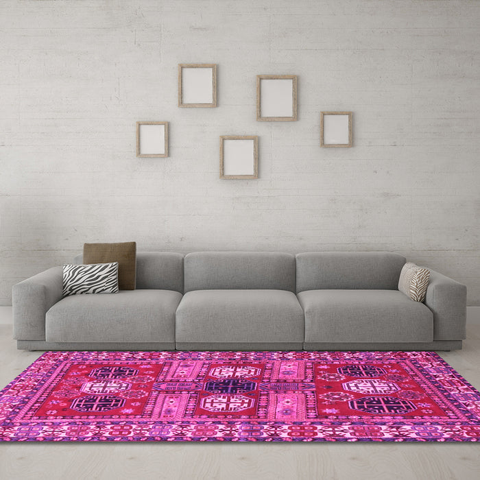 Machine Washable Persian Pink Traditional Rug in a Living Room, wshtr4703pnk