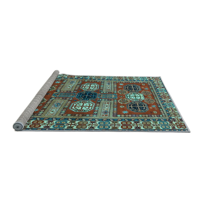 Sideview of Machine Washable Persian Light Blue Traditional Rug, wshtr4703lblu