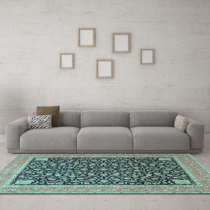 Machine Washable Persian Light Blue Traditional Rug in a Living Room, wshtr4704lblu