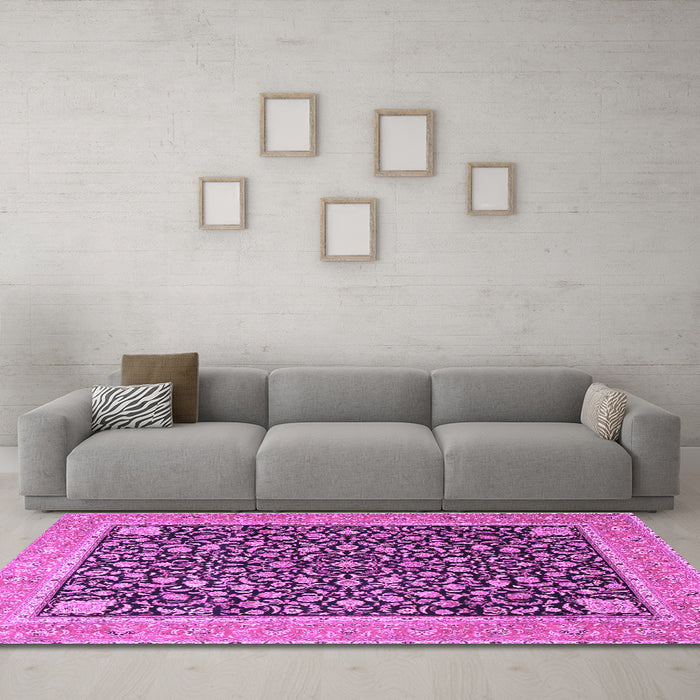 Machine Washable Persian Purple Traditional Area Rugs in a Living Room, wshtr4704pur