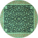 Round Machine Washable Persian Turquoise Traditional Area Rugs, wshtr4704turq