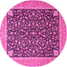 Round Machine Washable Persian Pink Traditional Rug, wshtr4704pnk