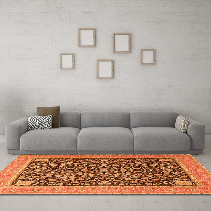 Machine Washable Persian Orange Traditional Area Rugs in a Living Room, wshtr4704org