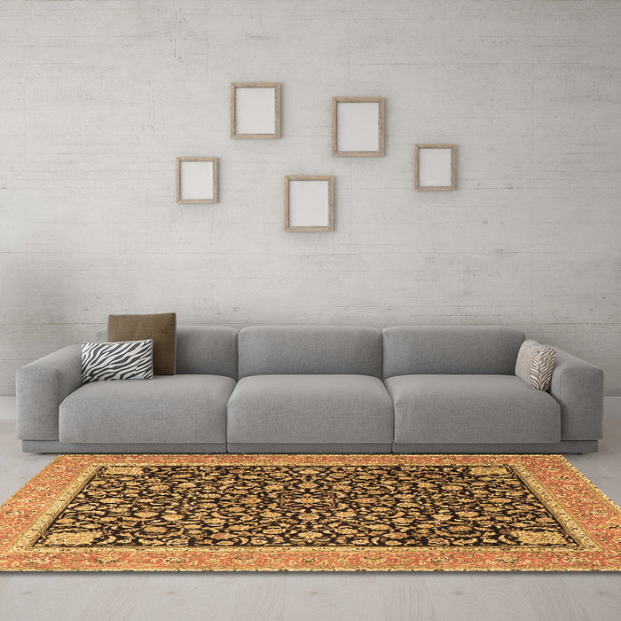 Machine Washable Persian Brown Traditional Rug in a Living Room,, wshtr4704brn