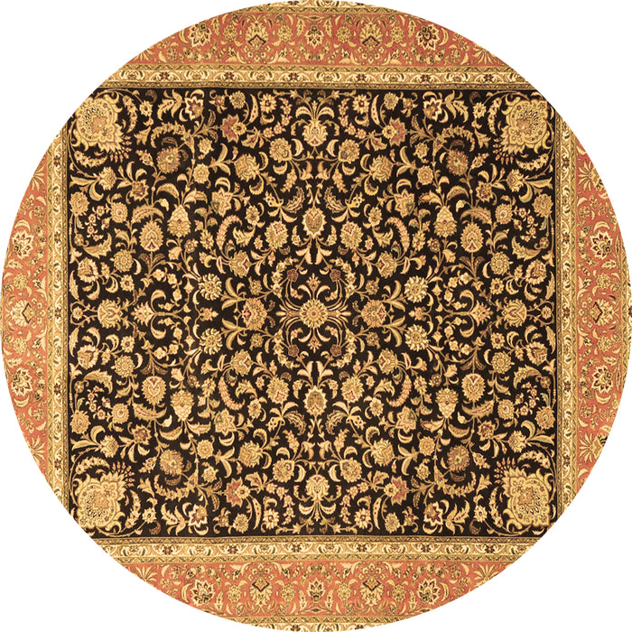 Round Machine Washable Persian Brown Traditional Rug, wshtr4704brn