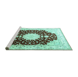 Sideview of Machine Washable Medallion Turquoise Traditional Area Rugs, wshtr4705turq