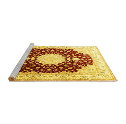 Sideview of Machine Washable Medallion Yellow Traditional Rug, wshtr4705yw