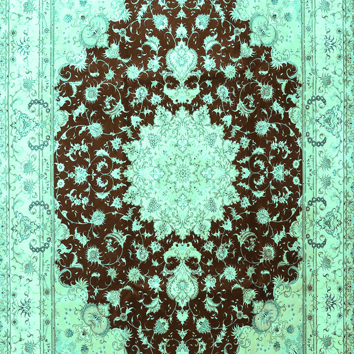 Machine Washable Medallion Turquoise Traditional Area Rugs, wshtr4705turq