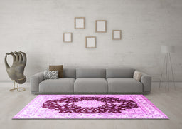 Machine Washable Medallion Purple Traditional Area Rugs in a Living Room, wshtr4705pur