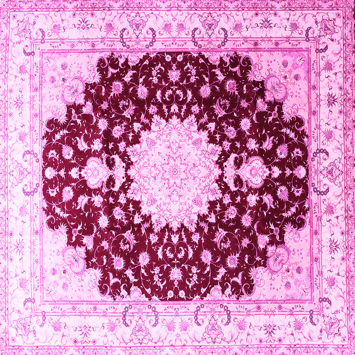 Square Machine Washable Medallion Pink Traditional Rug, wshtr4705pnk