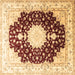 Square Machine Washable Medallion Brown Traditional Rug, wshtr4705brn